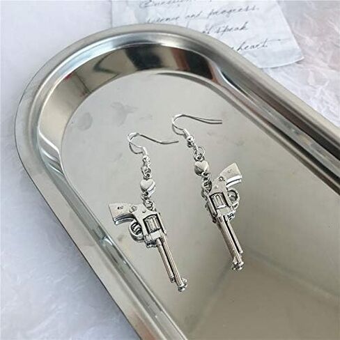Cowboy Gun Charm Stud Earring 925 Silver Plated Pistol Guns Drop Studs Earrings in Saudi Arabia