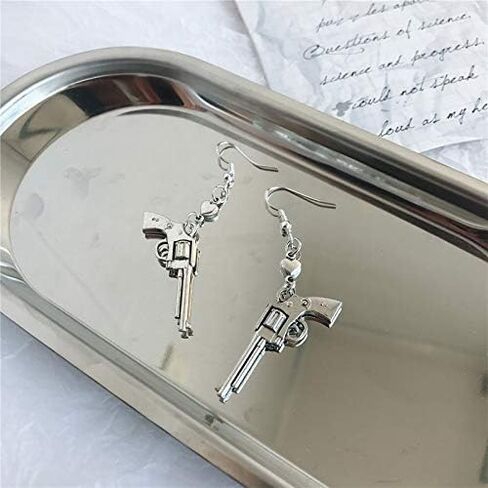 Cowboy Gun Charm Stud Earring 925 Silver Plated Pistol Guns Drop Studs Earrings in Saudi Arabia