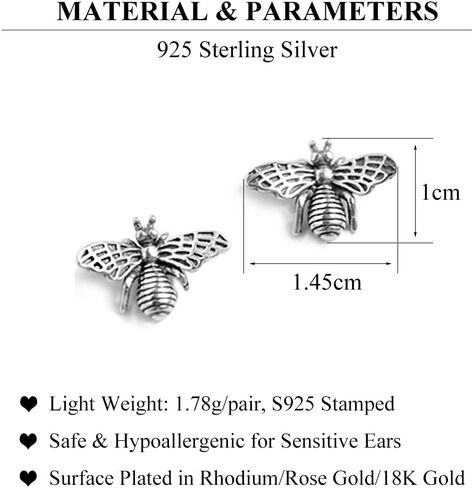 SLUYNZ 925 Sterling Silver Bee Earrings Studs for Women Teen Girls Cute Bumble Bee Earrings (A-Silver) in Saudi Arabia