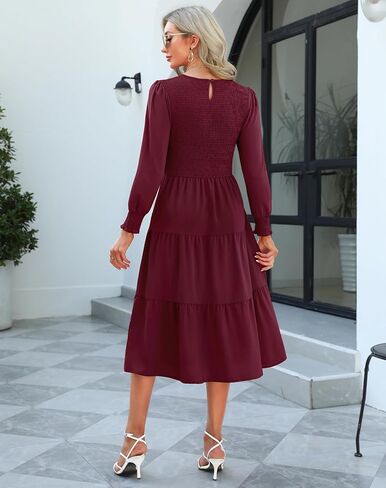 فستان Zattcas النسائي 2023 بأكمام طويلة للخريف ذو صدرية وأصفاد سويسرية منقط بياقة دائرية وطبقات متواضعة غير رسمية فستان ميدي للعمل in Kuwait