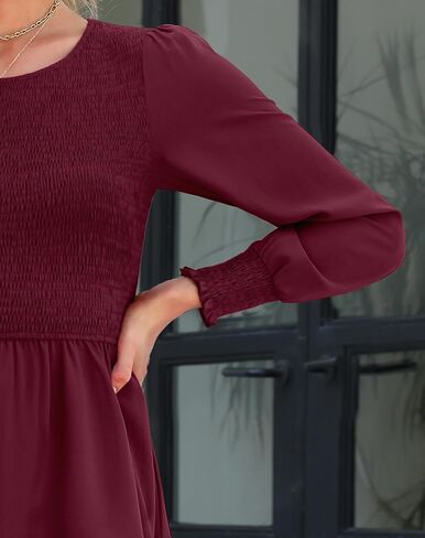 فستان Zattcas النسائي 2023 بأكمام طويلة للخريف ذو صدرية وأصفاد سويسرية منقط بياقة دائرية وطبقات متواضعة غير رسمية فستان ميدي للعمل in Kuwait