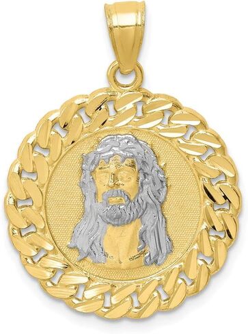 Solid 10k Yellow Gold Two Toned Diamond-Cut Jesus Face Pendant Charm in Saudi Arabia