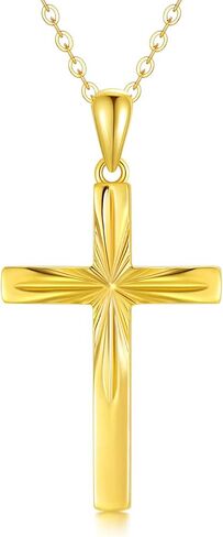 14K Solid Gold Cross Necklace for Women, Delicate Gold Italian Diamond-cut Cross Pendant Necklace Religious Jewelry for Girl, Wife, Mom, 16"-18" in Saudi Arabia