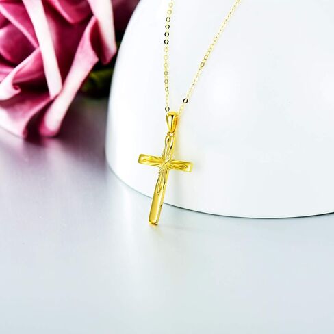 14K Solid Gold Cross Necklace for Women, Delicate Gold Italian Diamond-cut Cross Pendant Necklace Religious Jewelry for Girl, Wife, Mom, 16"-18" in Saudi Arabia
