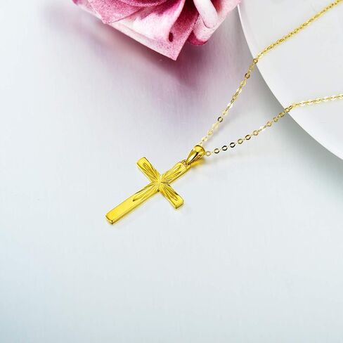 14K Solid Gold Cross Necklace for Women, Delicate Gold Italian Diamond-cut Cross Pendant Necklace Religious Jewelry for Girl, Wife, Mom, 16"-18" in Saudi Arabia