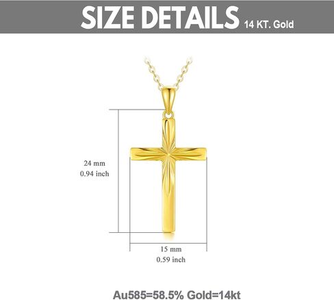 14K Solid Gold Cross Necklace for Women, Delicate Gold Italian Diamond-cut Cross Pendant Necklace Religious Jewelry for Girl, Wife, Mom, 16"-18" in Saudi Arabia
