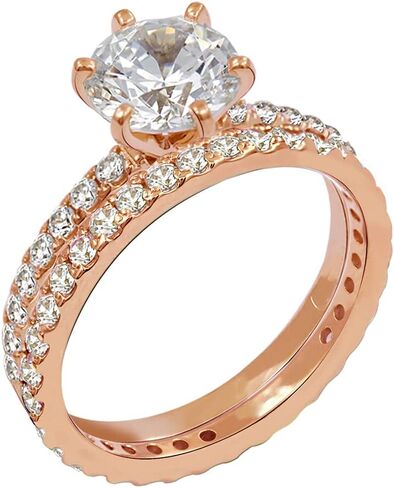 Amazon Collection Platinum or Gold Plated Sterling Silver Wedding Set Rings set with Round Cut Infinite Elements Cubic Zirconia in Saudi Arabia