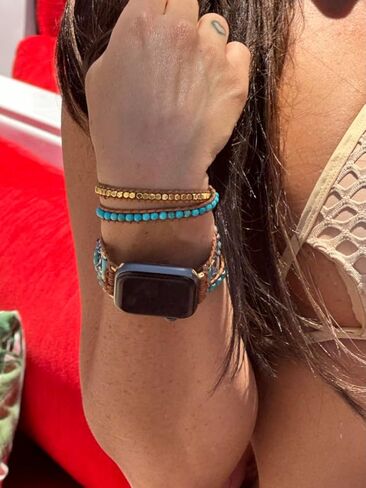 حزام ساعة Boho Turquoise Crystal Bead Inlay متوافق مع جميع واجهات Apple Watchfaces (الحزام فقط) in Kuwait
