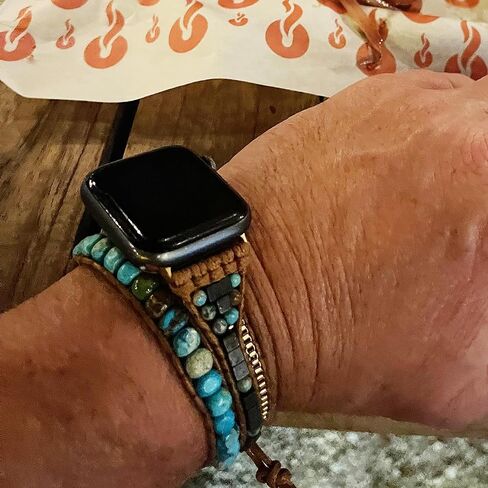 حزام ساعة Boho Turquoise Crystal Bead Inlay متوافق مع جميع واجهات Apple Watchfaces (الحزام فقط) in Kuwait