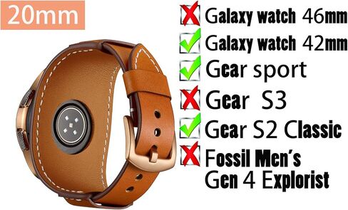 سوار ساعة من الجلد الطبيعي من Balerion Cuff، متوافق مع ساعة Samsung Galaxy Watch 5، Galaxy Watch 4، Galaxy watch3 41 مم، ساعة Galaxy 42 مم، Gear Sport وغيرها من الساعات القياسية بعرض شريط 20 مم in Kuwait