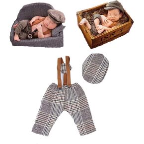 CUTEBBPHOTO Infant Newborn Photo Outfits Props Baby Photography Crochet Romper Hat Set Monthly Boy Girl Photo Shoot Knitted Berets Clothes