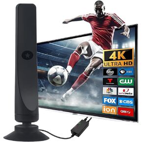 هوائي التلفزيون HD هوائي التلفزيون الرقمي طويل المدى 450+ ميل، يدعم استقبال 360 درجة 8K 4K 1080p للتلفزيون الذكي، معزز إشارة مكبر الصوت للقنوات المحلية - كابل Coax HDTV بطول 16.4 قدم 2023 مطور in Kuwait