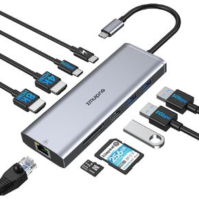 USB C Docking Station Dual Monitor for Dell/HP Laptop, Dual 4K Display Single 8K@30Hz/4K@120Hz USB C Hub Multiple Adapter 10-in-1 with 2 HDMI+Ethernet+2USB3.0+USB C+USB2.0+PD+SD/TF for Lenovo/Surface in Kuwait