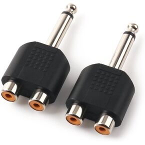 NANYI 6.35mm (1/4 Inch) Male TRS to Two 6.35mm (1/4 Inch) Female Audio Heads, 6.5mm One-Two Stereo Interconnect Audio Adapter, 2Pack (6.35mm M-2x6.35mm F-TRS)