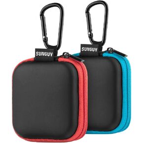 SUNGUY【2-Pack】 Earbuds Case, Portable Small Earbud Carrying Case Storage Bag with Carabiner Clip for Earphone, Earbuds, Earpieces, SD Memory Card, Camera Chips (Green + Purple) in Kuwait