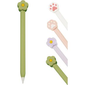Antetek Cute Flowers Design for Apple Pencil 2nd Generation case,Soft Silicone Protective Cover Accessories,Shockproof and Anti-Fall iPencil Case Sleeve Soft Grip Pouch Holder (Green)