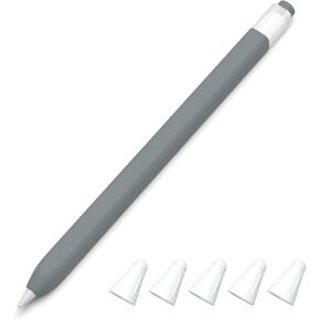 Classic Silicone Pencil Case Compatible with Apple Pencil 1st Generation Case Cover Sleeve,[with 5 Cloth Fiber Silicone Tip Cover],Non-Slip (Black)