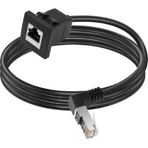 GELRHONR Up Angle CAT5e/5 Ethernet Cable, 90 Degree RJ45 Male to Female Panel Mount CAT5 Shielded Network LAN Extender Cord for Desk, Wall, Chassis Panel Black-Up-2M in Kuwait