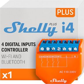 شيلي بلس i4 | واي فاي وبلوتوث ذكي 4-وحدة تحكم في المدخلات الرقمية لمرحلات Shelly | أتمتة المنزل | متوافق مع اليكسا | تطبيق iOS أندرويد| لا يوجد محور مطلوب | جهاز التحكم عن بعد| النقر المتعدد in Kuwait