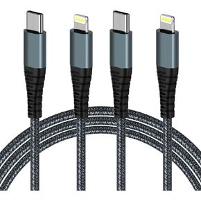 كابل USB C إلى Lightning بطول 10 أقدام، قطعتين، [معتمد من Apple MFi] كابل شاحن سريع من النايلون المضفر من النوع C إلى سلك iPhone كابل شاحن سريع من النايلون المضفر من النوع C إلى سلك iPhone متوافق in Kuwait