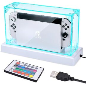 Fwieurow Upgraded Dust Cover, 16 Led Color Lampholders, 4-Mode Dimming, Suitable For Nintendo Switch/OLED, Acrylic Transparent Waterproof, Dustproof Bottom Box, Cool Switch Accessories in Saudi Arabia
