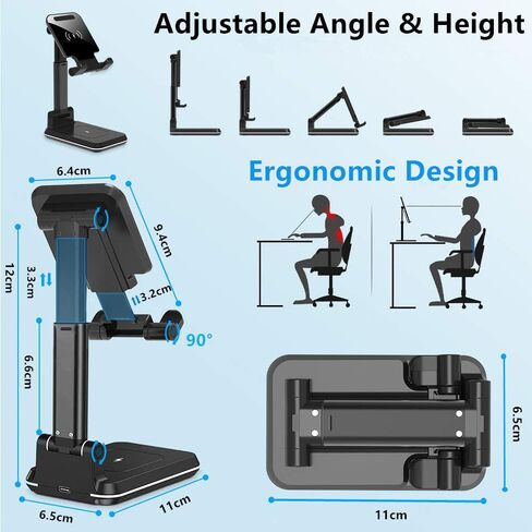 Dual 10W Wireless Charger, [Angle&Height Adjustable] Wireless Charging Desk Phone Holder Charger Stand, 2 in 1 Qi Fast Charging Dock for iPhone 15/14/13/12/11/MAX/XS,AirPods,Samsung Galaxy S21/S20/S10 in Kuwait
