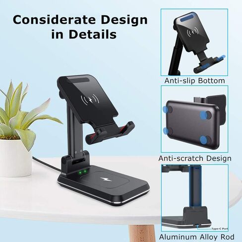 Dual 10W Wireless Charger, [Angle&Height Adjustable] Wireless Charging Desk Phone Holder Charger Stand, 2 in 1 Qi Fast Charging Dock for iPhone 15/14/13/12/11/MAX/XS,AirPods,Samsung Galaxy S21/S20/S10 in Kuwait