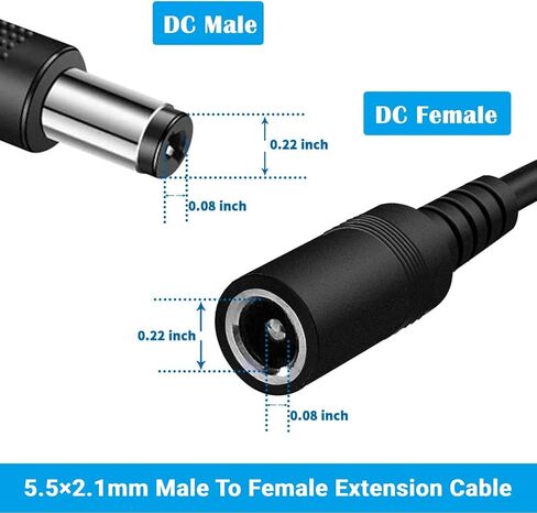 2PCS 33FT(10m) 12V DC Power Extension Cable 2.1mm x 5.5mm DC Plug Adapter Cord for CCTV Security Camera (Black) in Kuwait