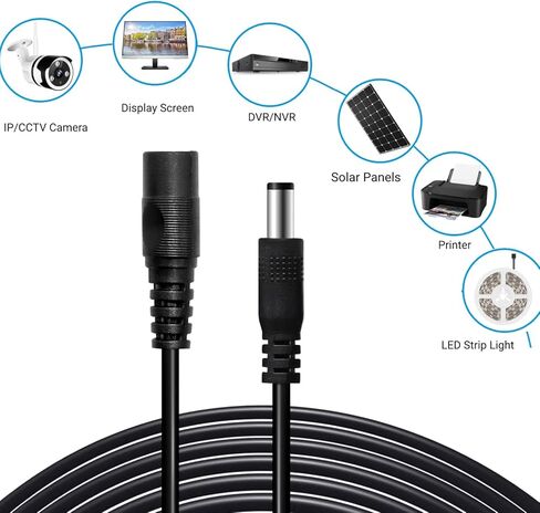 2PCS 33FT(10m) 12V DC Power Extension Cable 2.1mm x 5.5mm DC Plug Adapter Cord for CCTV Security Camera (Black) in Kuwait