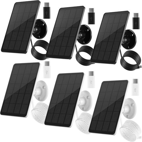 Kanayu 6 Pcs Camera Solar Panel with 9.8ft 5V 4W Charging Cable, 360° Adjustable Mount, Weatherproof Solar Panel Compatible with DC, Camera, Type C, Micro USB Adapter in Saudi Arabia