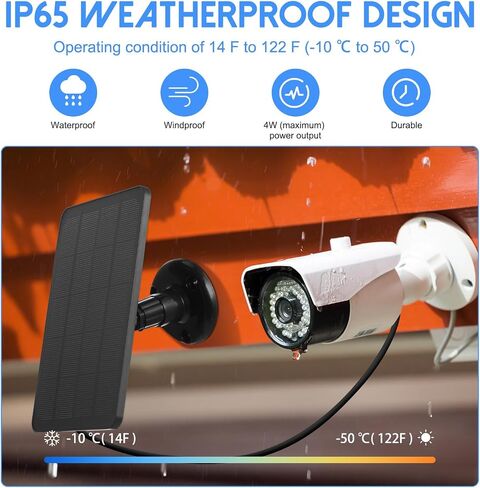 Kanayu 6 Pcs Camera Solar Panel with 9.8ft 5V 4W Charging Cable, 360° Adjustable Mount, Weatherproof Solar Panel Compatible with DC, Camera, Type C, Micro USB Adapter in Saudi Arabia