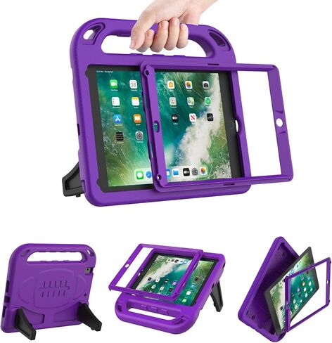 TIRIN 9.7-Inch Case, Kids Case for iPad 6th/5th Generation 2018/2017, iPad Air 1/2 & iPad Pro 9.7 Case with Built-in Screen Protector, Durable Shockproof Protective Cover with Handle Stand, Blue in Kuwait