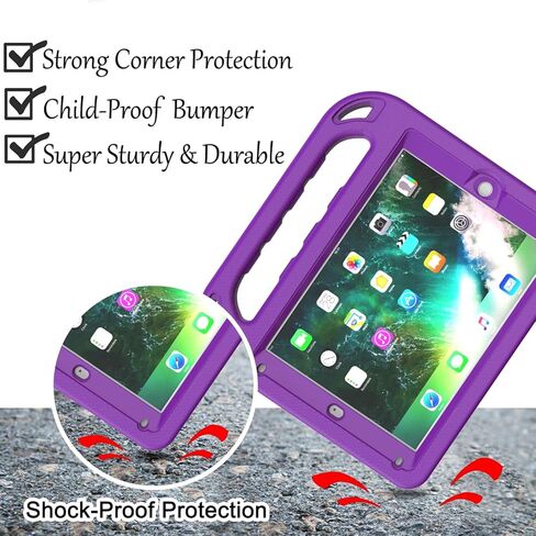 TIRIN 9.7-Inch Case, Kids Case for iPad 6th/5th Generation 2018/2017, iPad Air 1/2 & iPad Pro 9.7 Case with Built-in Screen Protector, Durable Shockproof Protective Cover with Handle Stand, Blue in Kuwait