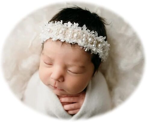Newborn Photography Props Baby Photo Posing Pearl Headbands Girls Photoshoot Tieback (C Ivory) in Kuwait