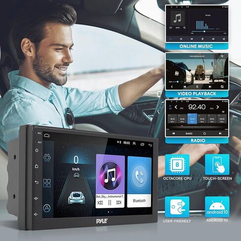 Pyle Double Din DVD Car Stereo Player Bluetooth in-Dash Car Stereo Touch Screen Receiver w/USB/SD, MP3, CD Player, AM FM Radio, Steering Wheel Feature, Hands-Free Call, Camera/Speaker Input-PLDN83BT in Kuwait