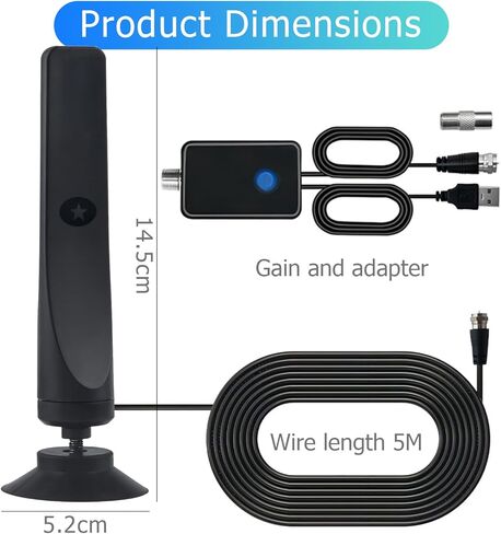 هوائي التلفزيون HD هوائي التلفزيون الرقمي طويل المدى 450+ ميل، يدعم استقبال 360 درجة 8K 4K 1080p للتلفزيون الذكي، معزز إشارة مكبر الصوت للقنوات المحلية - كابل Coax HDTV بطول 16.4 قدم 2023 مطور in Kuwait