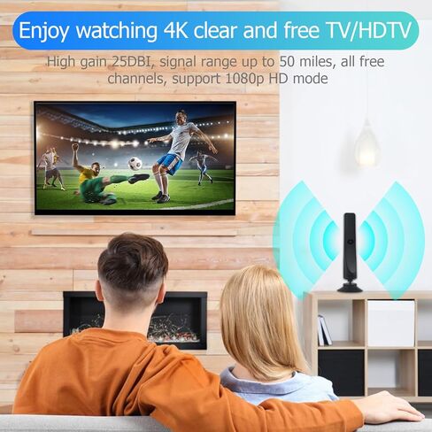 هوائي التلفزيون HD هوائي التلفزيون الرقمي طويل المدى 450+ ميل، يدعم استقبال 360 درجة 8K 4K 1080p للتلفزيون الذكي، معزز إشارة مكبر الصوت للقنوات المحلية - كابل Coax HDTV بطول 16.4 قدم 2023 مطور in Kuwait