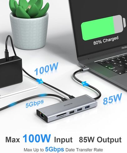 محطة إرساء USB C شاشة مزدوجة لأجهزة الكمبيوتر المحمول Dell/HP، شاشة مزدوجة 4K أحادية 8K@30 هرتز/4K@120 هرتز، محول USB C متعدد 10 في 1 مع 2 HDMI+Ethernet+2USB3.0+USB C+USB2.0+ PD + SD/TF لينوفو/السطح in Kuwait