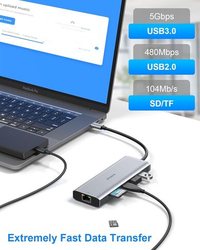 محطة إرساء USB C شاشة مزدوجة لأجهزة الكمبيوتر المحمول Dell/HP، شاشة مزدوجة 4K أحادية 8K@30 هرتز/4K@120 هرتز، محول USB C متعدد 10 في 1 مع 2 HDMI+Ethernet+2USB3.0+USB C+USB2.0+ PD + SD/TF لينوفو/السطح in Kuwait