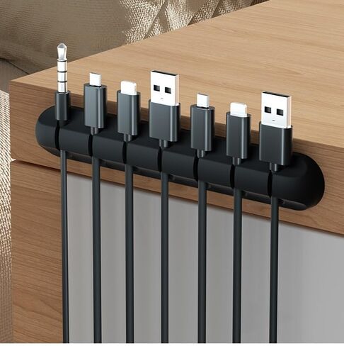 BGGCHEECA BU-B Wire/Cord/Cable Organizer White Cord Holder, Wire Organizer USB Cable Management Cord Keeper, Cable Clips for Car Home and Office. (6PACK, Black) in Kuwait