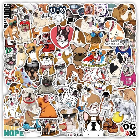 Bulldog 100Pcs Pack Cute Bulldogs Vinyl Decals Game Stickers for Laptop, Bumper, Water Bottles, Phone, Skateboard, Waterproof Dog Gift Stickers for Children, Teens, Adults in Saudi Arabia