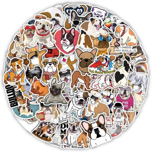 Bulldog 100Pcs Pack Cute Bulldogs Vinyl Decals Game Stickers for Laptop, Bumper, Water Bottles, Phone, Skateboard, Waterproof Dog Gift Stickers for Children, Teens, Adults in Saudi Arabia