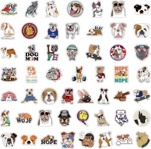 Bulldog 100Pcs Pack Cute Bulldogs Vinyl Decals Game Stickers for Laptop, Bumper, Water Bottles, Phone, Skateboard, Waterproof Dog Gift Stickers for Children, Teens, Adults in Saudi Arabia