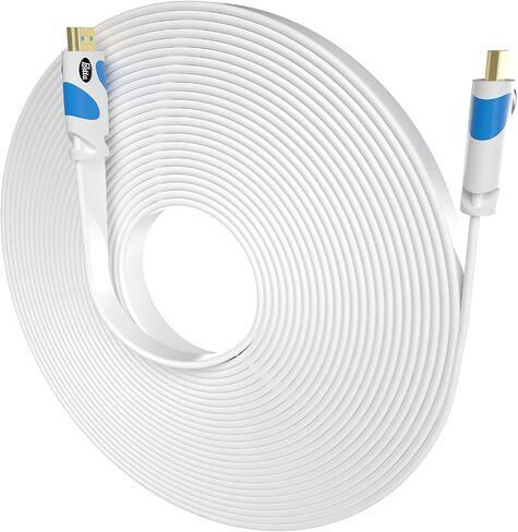 Postta Flat HDMI Cable 30 Feet 4K HDMI2.0 Cable Support 4K(2160P),3D,1080P,Ethernet,Audio Return(White-Pale Blue) in Kuwait