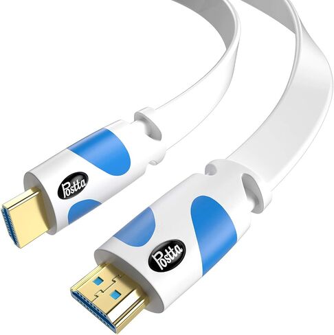 Postta Flat HDMI Cable 30 Feet 4K HDMI2.0 Cable Support 4K(2160P),3D,1080P,Ethernet,Audio Return(White-Pale Blue) in Kuwait