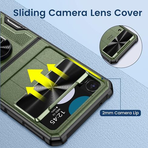 VEGO for Galaxy Z Flip 4 Case with Belt Clip Holster, 360°Ring Magnetic Kickstand & Slide Camera Cover & Hinge Protection, Military Grade Shockproof Armor Cover - Green in Saudi Arabia