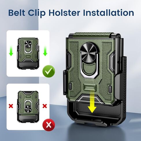 VEGO for Galaxy Z Flip 4 Case with Belt Clip Holster, 360°Ring Magnetic Kickstand & Slide Camera Cover & Hinge Protection, Military Grade Shockproof Armor Cover - Green in Saudi Arabia