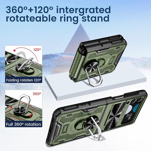 VEGO for Galaxy Z Flip 4 Case with Belt Clip Holster, 360°Ring Magnetic Kickstand & Slide Camera Cover & Hinge Protection, Military Grade Shockproof Armor Cover - Green in Saudi Arabia