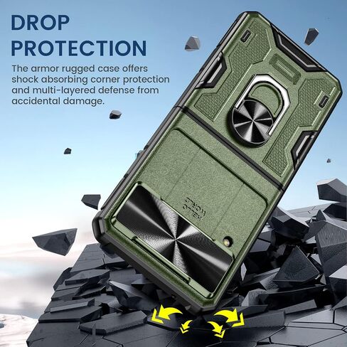 VEGO for Galaxy Z Flip 4 Case with Belt Clip Holster, 360°Ring Magnetic Kickstand & Slide Camera Cover & Hinge Protection, Military Grade Shockproof Armor Cover - Green in Saudi Arabia