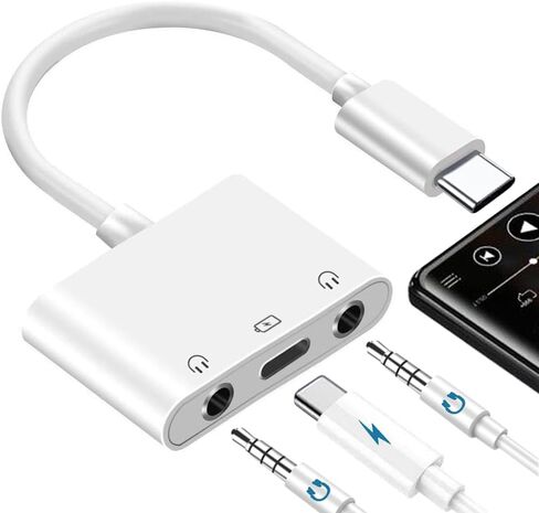 محول USB نوع C الى مقبس سماعة راس 3.5 ملم من USB C الى مقسم سماعة اذن مزدوج مع منفذ شحن سريع يدعم سماعة راس مزدوجة، متوافق بشكل متزامن مع ايباد برو وماك بوك وسامسونج جالكسي وجوجل بيكسل in Kuwait